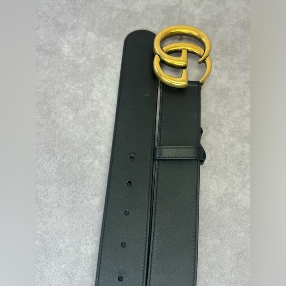 Gucci 2015 Re Edition Wide Leather Belt Gg Double Marmont Black 400593 70/28 - Picture 6 of 11